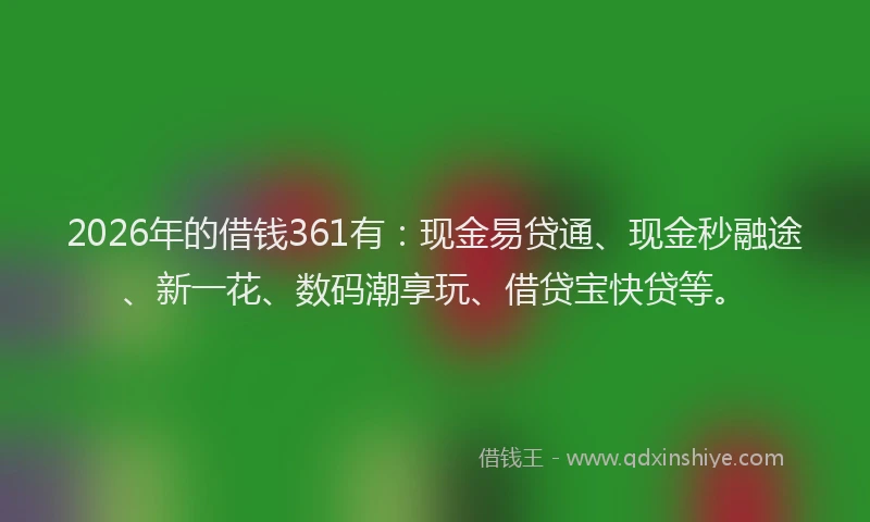 2026年的借钱361有:现金易贷通、现金秒融途、新一花、数码潮享玩、借贷宝快贷等。