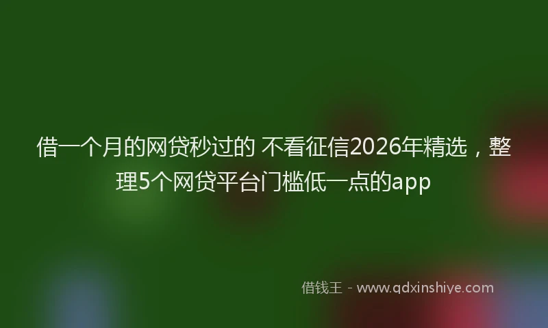 借一个月的网贷秒过的 不看征信2026年精选，整理5个网贷平台门槛低一点的app