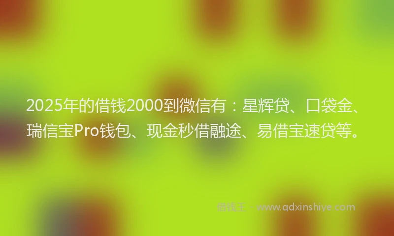 2025年的借钱2000到微信有:星辉贷、口袋金、瑞信宝Pro钱包、现金秒借融途、易借宝速贷等。