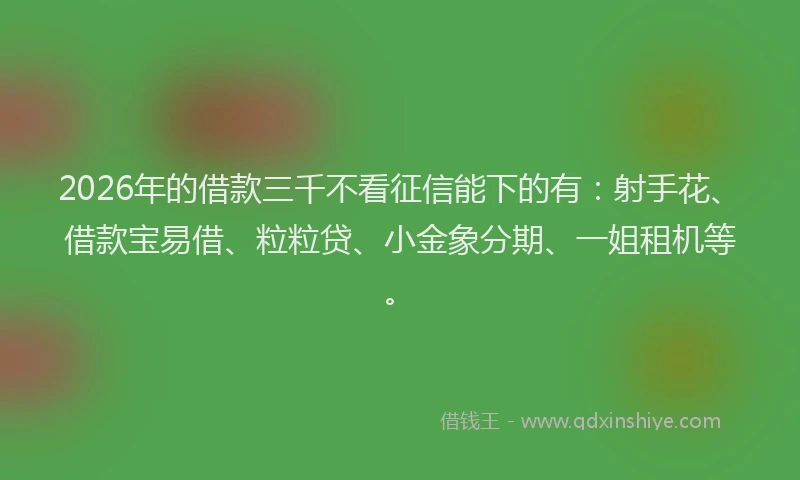 2026年的借款三千不看征信能下的有:射手花、借款宝易借、粒粒贷、小金象分期、一姐租机等。