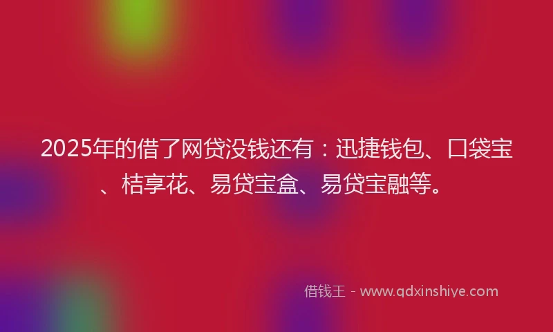 2025年的借了网贷没钱还有:迅捷钱包、口袋宝、桔享花、易贷宝盒、易贷宝融等。