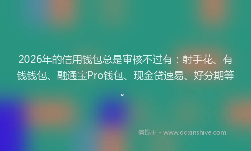 2026年的信用钱包总是审核不过有：射手花、有钱钱包、融通宝Pro钱包、现金贷速易、好分期等。