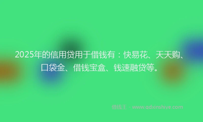 2025年的信用贷用于借钱有：快易花、天天购、口袋金、借钱宝盒、钱速融贷等。