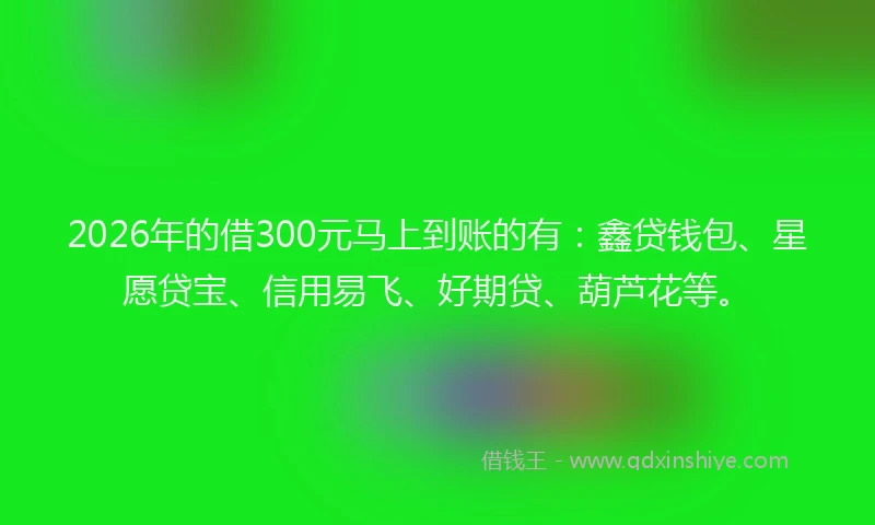 2026年的借300元马上到账的有:鑫贷钱包、星愿贷宝、信用易飞、好期贷、葫芦花等。