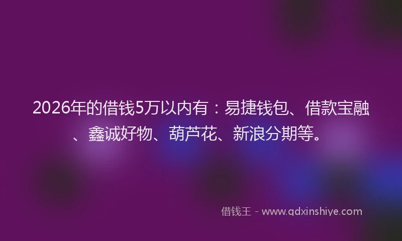 2026年的借钱5万以内有：易捷钱包、借款宝融、鑫诚好物、葫芦花、新浪分期等。