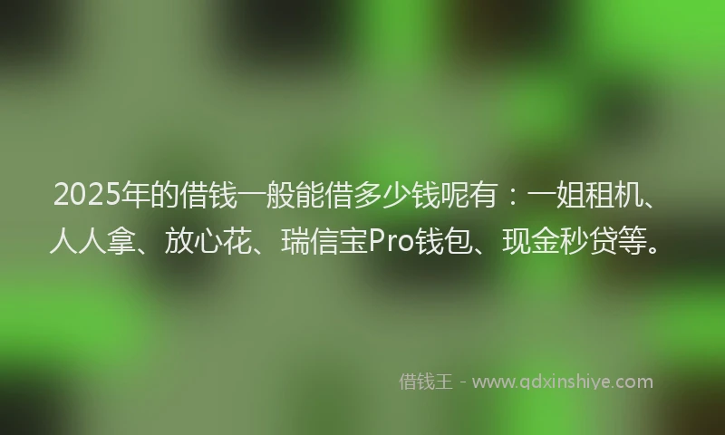 2025年的借钱一般能借多少钱呢有：一姐租机、人人拿、放心花、瑞信宝Pro钱包、现金秒贷等。