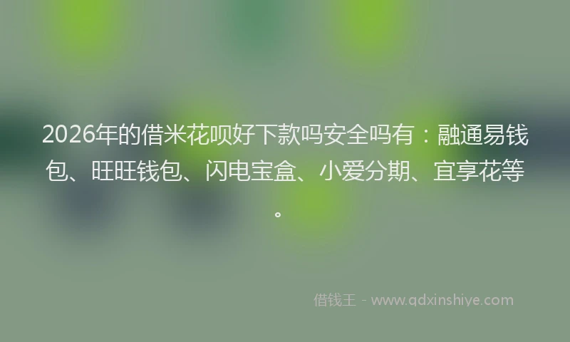 2026年的借米花呗好下款吗安全吗有:融通易钱包、旺旺钱包、闪电宝盒、小爱分期、宜享花等。