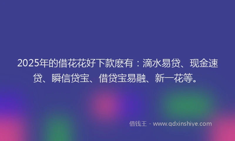 2025年的借花花好下款麽有：滴水易贷、现金速贷、瞬信贷宝、借贷宝易融、新一花等。