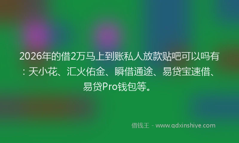 2026年的借2万马上到账私人放款贴吧可以吗有:天小花、汇火佑金、瞬借通途、易贷宝速借、易贷Pro钱包等。
