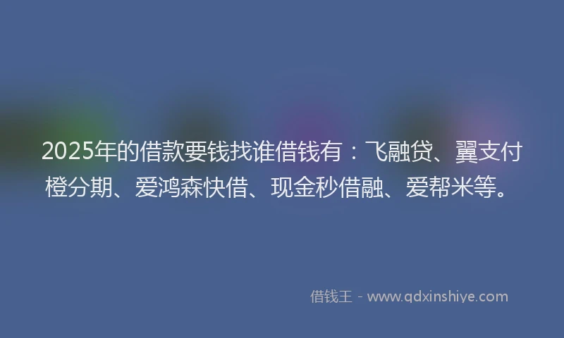 2025年的借款要钱找谁借钱有：飞融贷、翼支付橙分期、爱鸿森快借、现金秒借融、爱帮米等。
