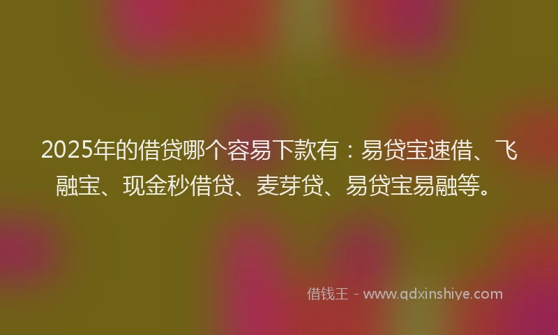 2025年的借贷哪个容易下款有：易贷宝速借、飞融宝、现金秒借贷、麦芽贷、易贷宝易融等。