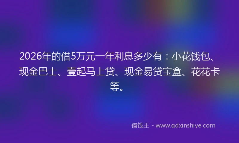 2026年的借5万元一年利息多少有:小花钱包、现金巴士、壹起马上贷、现金易贷宝盒、花花卡等。