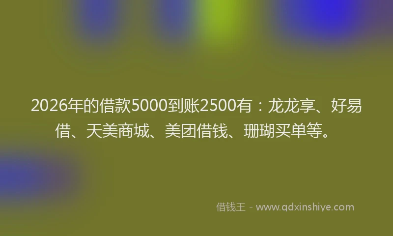 2026年的借款5000到账2500有:龙龙享、好易借、天美商城、美团借钱、珊瑚买单等。