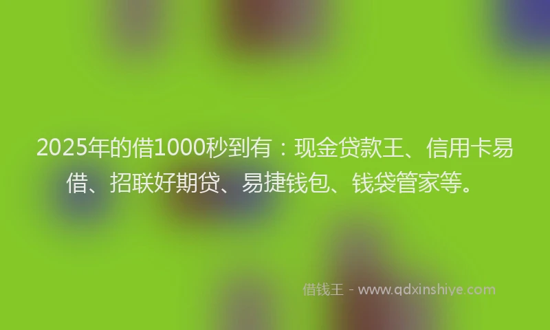 2025年的借1000秒到有：现金贷款王、信用卡易借、招联好期贷、易捷钱包、钱袋管家等。