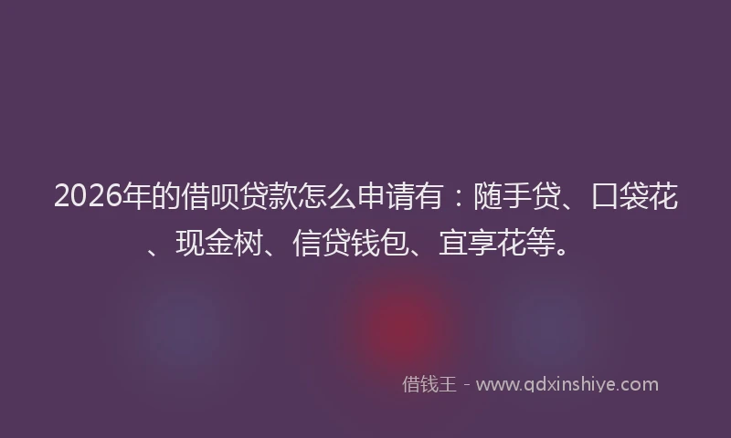 2026年的借呗贷款怎么申请有：随手贷、口袋花、现金树、信贷钱包、宜享花等。