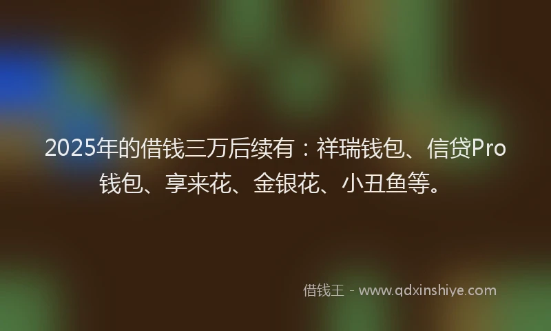2025年的借钱三万后续有:祥瑞钱包、信贷Pro钱包、享来花、金银花、小丑鱼等。