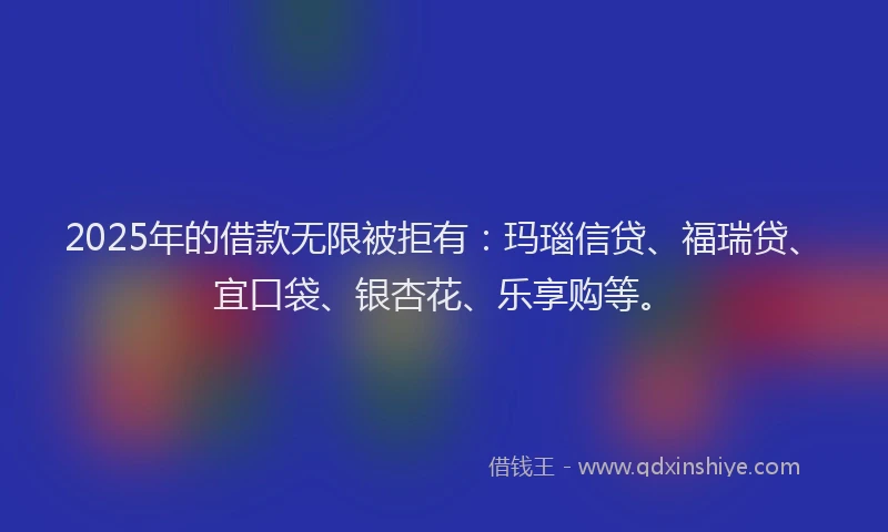 2025年的借款无限被拒有:玛瑙信贷、福瑞贷、宜口袋、银杏花、乐享购等。