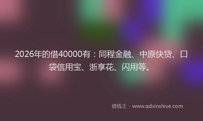 2026年的借40000有：同程金融、中原快贷、口袋信用宝、浙享花、闪用等。