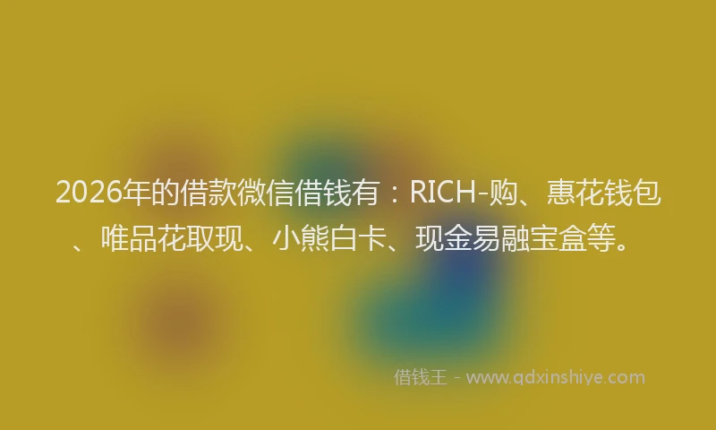 2026年的借款微信借钱有：RICH-购、惠花钱包、唯品花取现、小熊白卡、现金易融宝盒等。