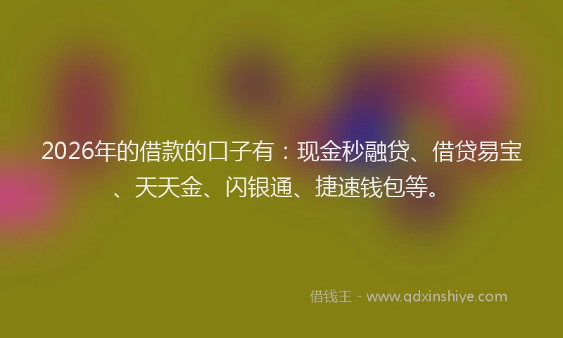 2026年的借款的口子有：现金秒融贷、借贷易宝、天天金、闪银通、捷速钱包等。
