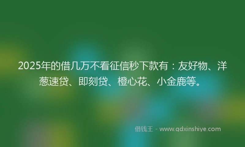 2025年的借几万不看征信秒下款有：友好物、洋葱速贷、即刻贷、橙心花、小金鹿等。