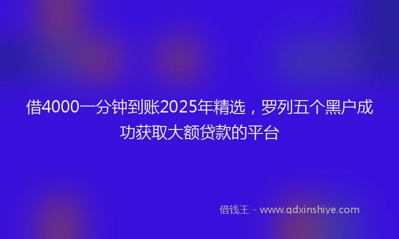 借4000一分钟到账2025年精选，罗列五个黑户成功获取大额贷款的平台