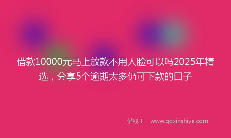 借款10000元马上放款不用人脸可以吗2025年精选，分享5个逾期太多仍可下款的口子