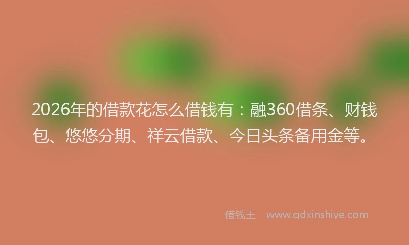2026年的借款花怎么借钱有：融360借条、财钱包、悠悠分期、祥云借款、今日头条备用金等。