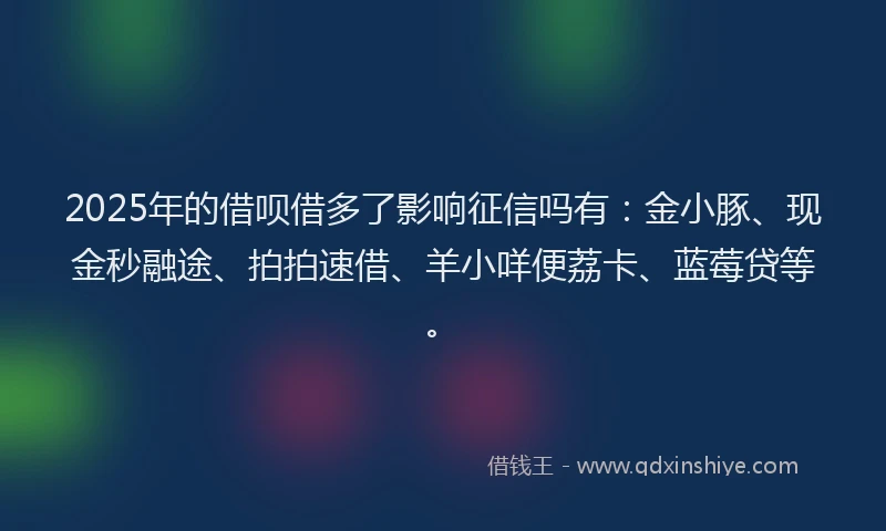 2025年的借呗借多了影响征信吗有：金小豚、现金秒融途、拍拍速借、羊小咩便荔卡、蓝莓贷等。