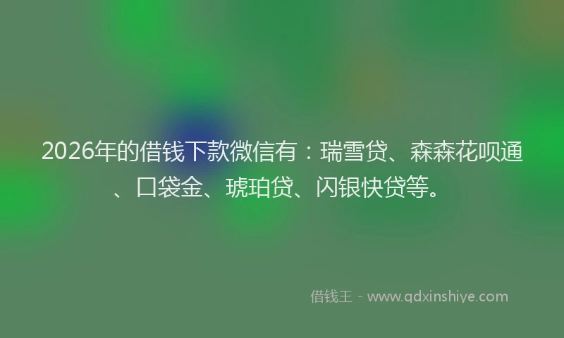 2026年的借钱下款微信有：瑞雪贷、森森花呗通、口袋金、琥珀贷、闪银快贷等。