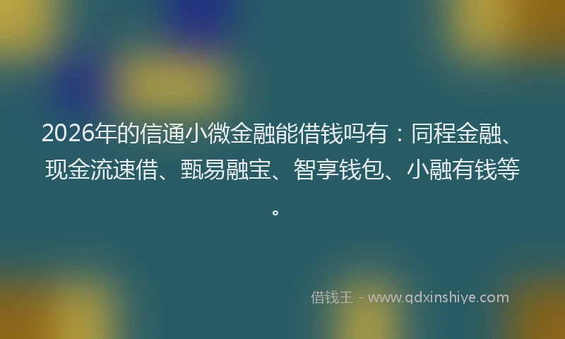 2026年的信通小微金融能借钱吗有：同程金融、现金流速借、甄易融宝、智享钱包、小融有钱等。
