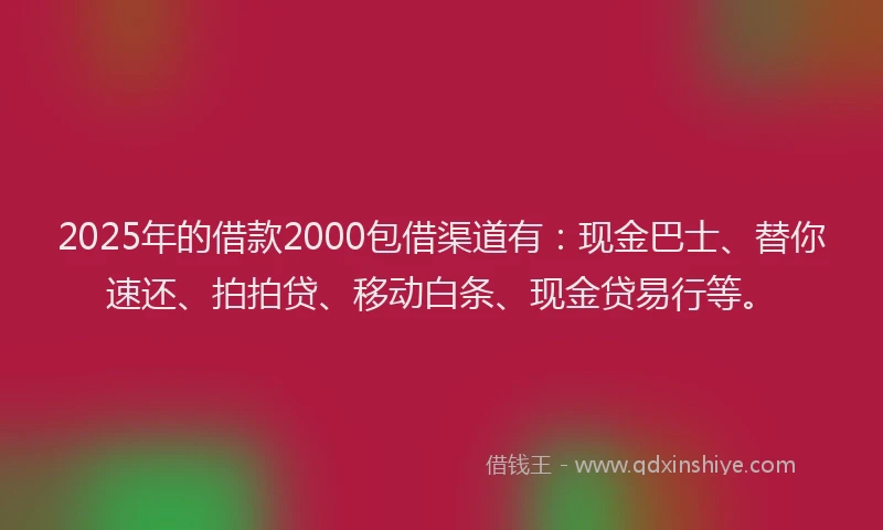 2025年的借款2000包借渠道有:现金巴士、替你速还、拍拍贷、移动白条、现金贷易行等。