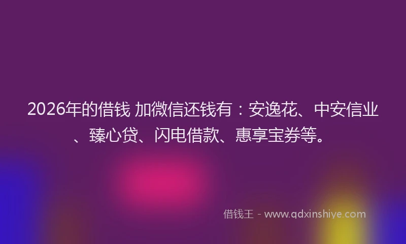 2026年的借钱 加微信还钱有：安逸花、中安信业、臻心贷、闪电借款、惠享宝券等。