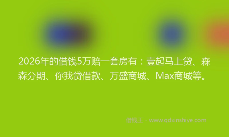 2026年的借钱5万赔一套房有:壹起马上贷、森森分期、你我贷借款、万盛商城、Max商城等。