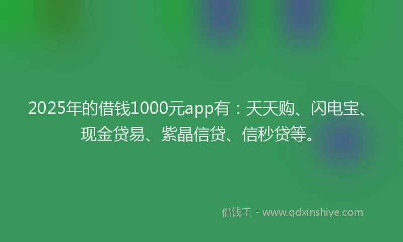 2025年的借钱1000元app有:天天购、闪电宝、现金贷易、紫晶信贷、信秒贷等。