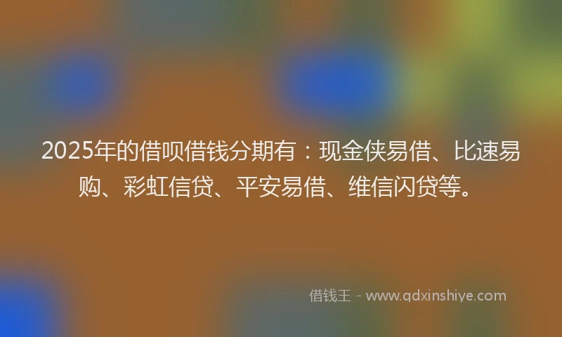 2025年的借呗借钱分期有：现金侠易借、比速易购、彩虹信贷、平安易借、维信闪贷等。