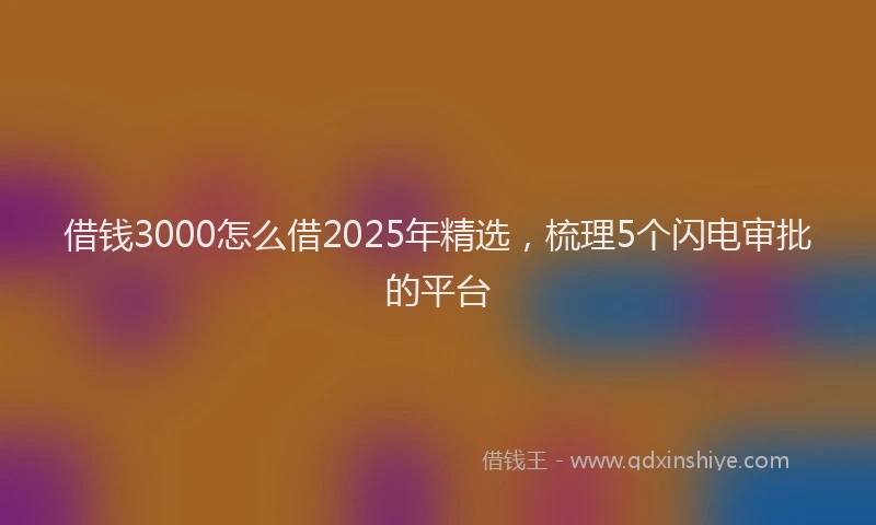 借钱3000怎么借2025年精选，梳理5个闪电审批的平台