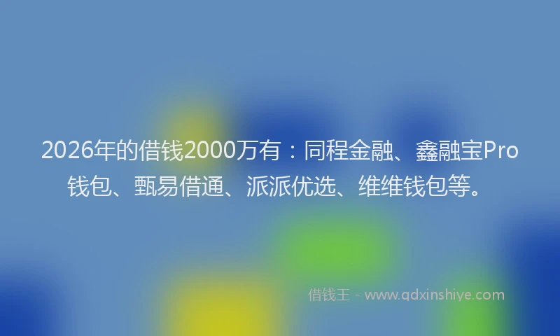 2026年的借钱2000万有：同程金融、鑫融宝Pro钱包、甄易借通、派派优选、维维钱包等。