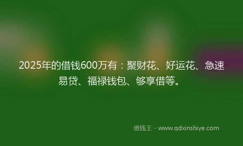 2025年的借钱600万有：聚财花、好运花、急速易贷、福禄钱包、够享借等。