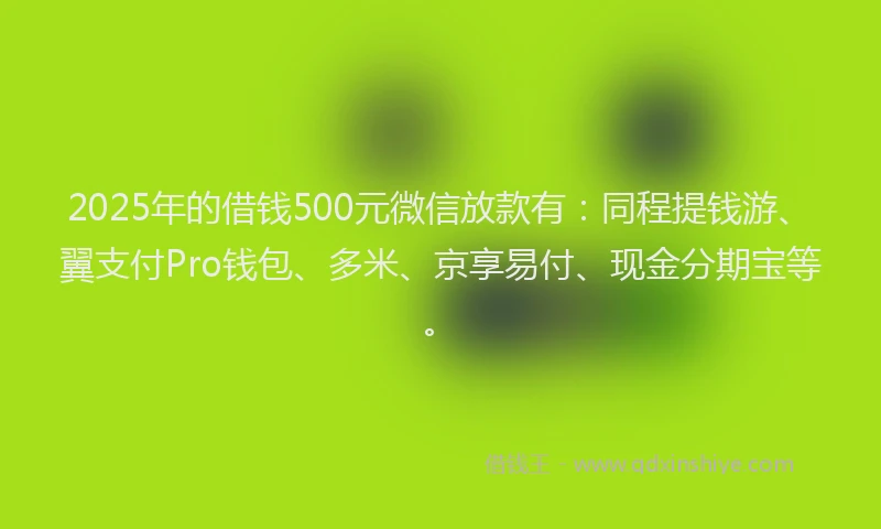 2025年的借钱500元微信放款有:同程提钱游、翼支付Pro钱包、多米、京享易付、现金分期宝等。
