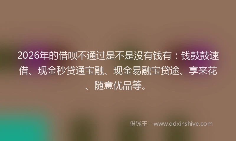 2026年的借呗不通过是不是没有钱有:钱鼓鼓速借、现金秒贷通宝融、现金易融宝贷途、享来花、随意优品等。