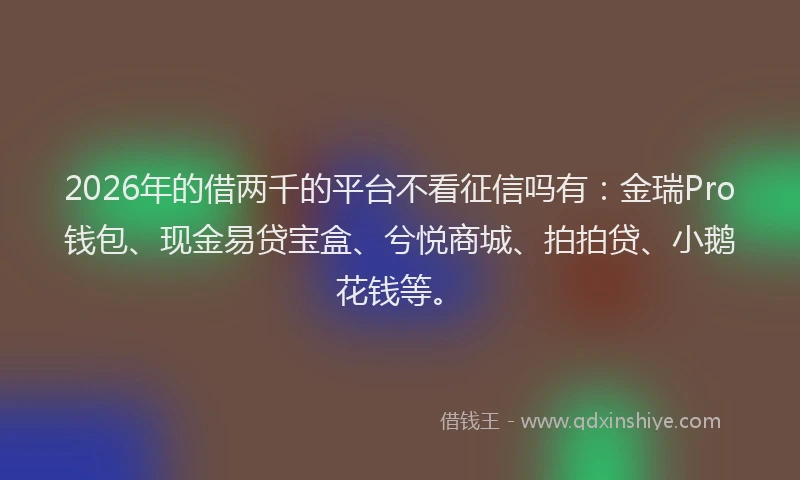 2026年的借两千的平台不看征信吗有：金瑞Pro钱包、现金易贷宝盒、兮悦商城、拍拍贷、小鹅花钱等。