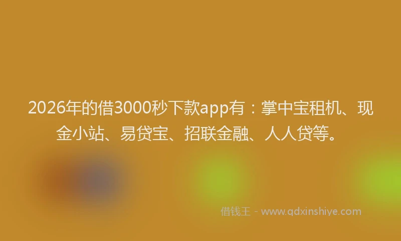 2026年的借3000秒下款app有:掌中宝租机、现金小站、易贷宝、招联金融、人人贷等。
