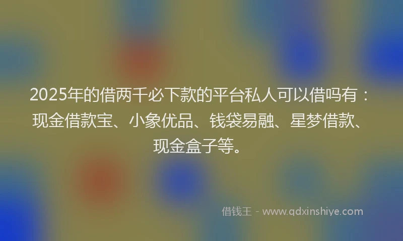 2025年的借两千必下款的平台私人可以借吗有:现金借款宝、小象优品、钱袋易融、星梦借款、现金盒子等。