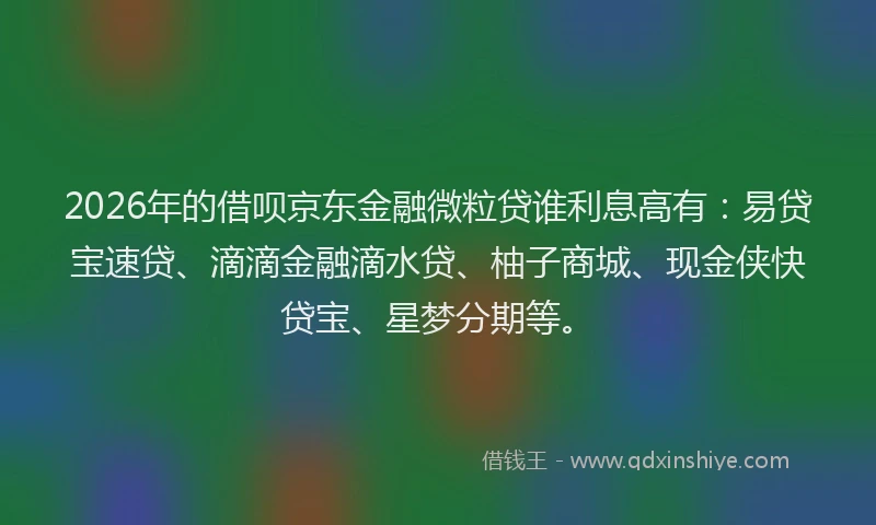 2026年的借呗京东金融微粒贷谁利息高有:易贷宝速贷、滴滴金融滴水贷、柚子商城、现金侠快贷宝、星梦分期等。