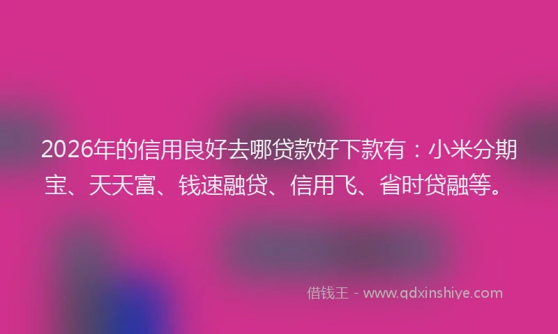2026年的信用良好去哪贷款好下款有：小米分期宝、天天富、钱速融贷、信用飞、省时贷融等。