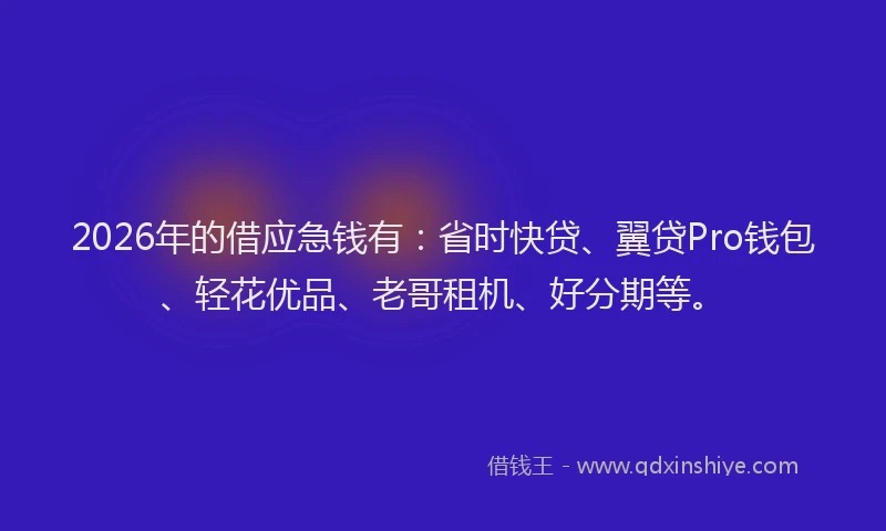 2026年的借应急钱有:省时快贷、翼贷Pro钱包、轻花优品、老哥租机、好分期等。