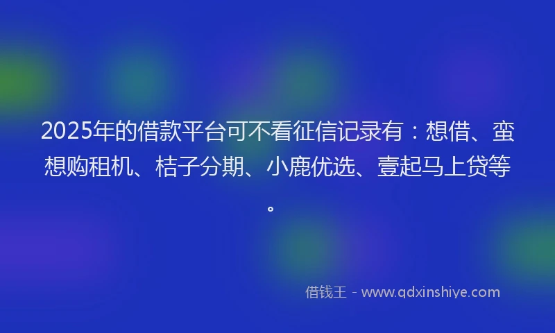2025年的借款平台可不看征信记录有:想借、蛮想购租机、桔子分期、小鹿优选、壹起马上贷等。