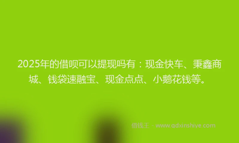 2025年的借呗可以提现吗有：现金快车、秉鑫商城、钱袋速融宝、现金点点、小鹅花钱等。