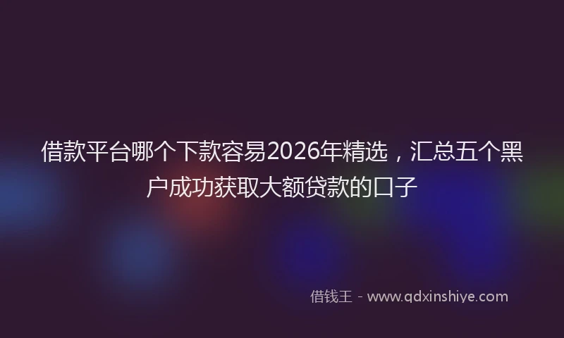 借款平台哪个下款容易2026年精选，汇总五个黑户成功获取大额贷款的口子